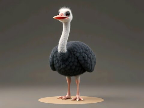 Happy cute ostric cartoon 3d rendering illustration