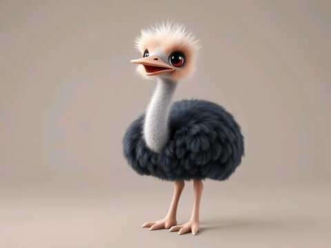 Happy cute ostric cartoon 3d rendering illustration