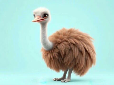Happy cute ostric cartoon 3d rendering illustration