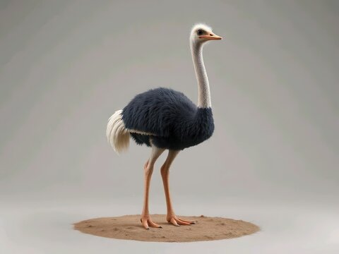 Happy cute ostric cartoon 3d rendering illustration