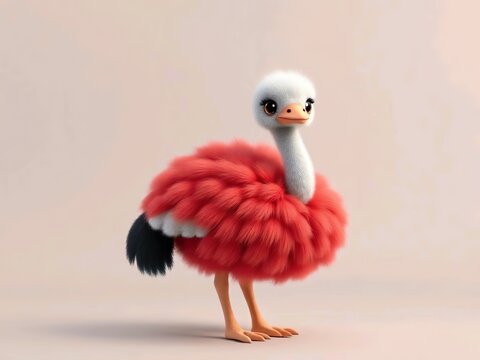 Happy cute ostric cartoon 3d rendering illustration