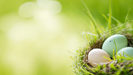 small nest with eggs in the grass
