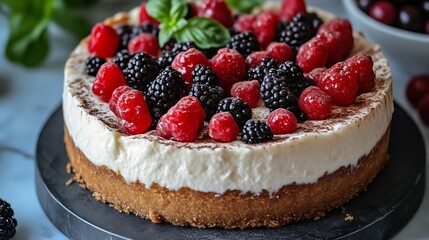 Delicious Creamy Cheesecake Topped With Fresh Berries