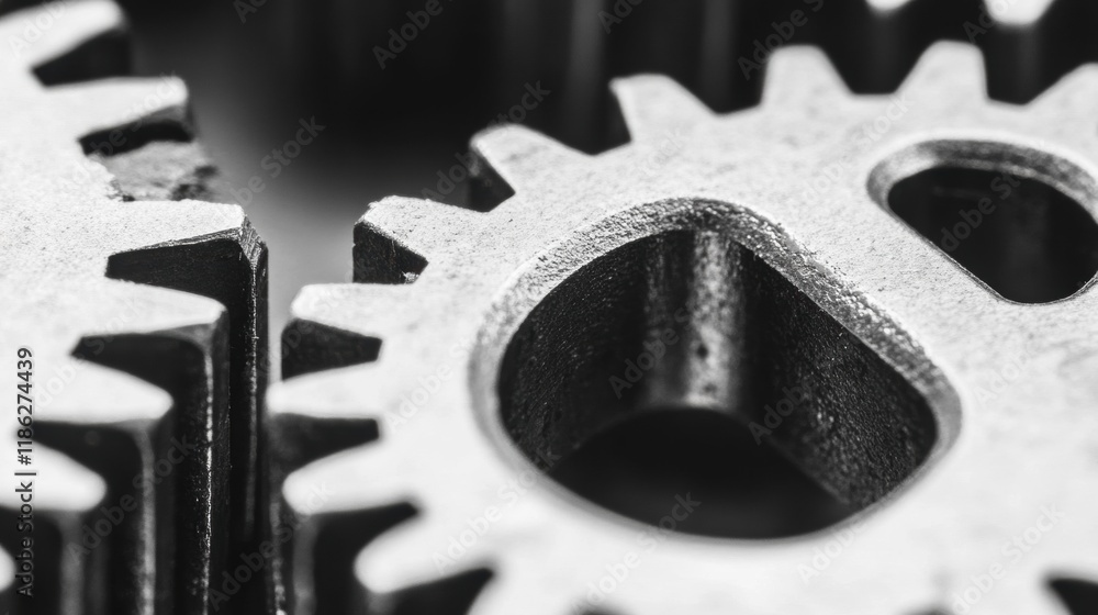 Poster this close up shows interlocking metal gears, highlighting the complexity and precision of mechanica
