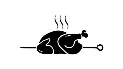 chicken roasting on spit, black isolated silhouette © OMIA