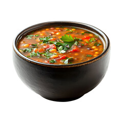 Lentil Soup Shorba with Vegetables and Herbs Isolated on Transparent Background