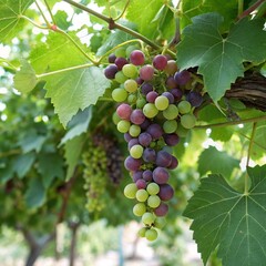 Grapes with green leaves