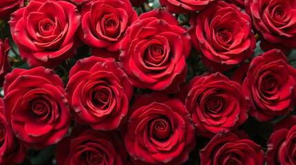 Naklejka premium Vibrant Red Roses in Full Bloom