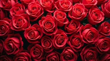 Naklejka premium Vibrant Red Roses in Full Bloom