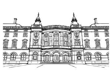 Black and white illustration. Architecture Line Art.