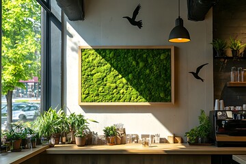 Modern cafe interior with green decor