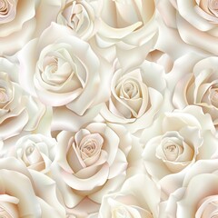 Seamless Pattern, White Roses, Soft Pink Petals, Delicate Floral Background, Romantic Design