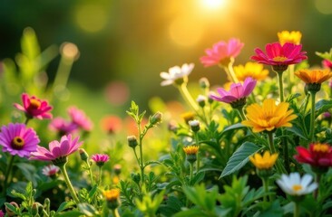 vibrant and colorful blooming garden under the bright sun