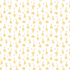 Goose Seamless Pattern. Cute Cartoon geese, Vector Illustration Background.