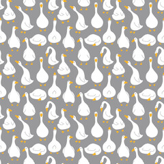 Goose Seamless Pattern. Cute Cartoon geese, Vector Illustration Background.