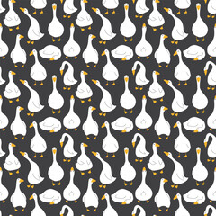 Goose Seamless Pattern. Cute Cartoon geese, Vector Illustration Background.