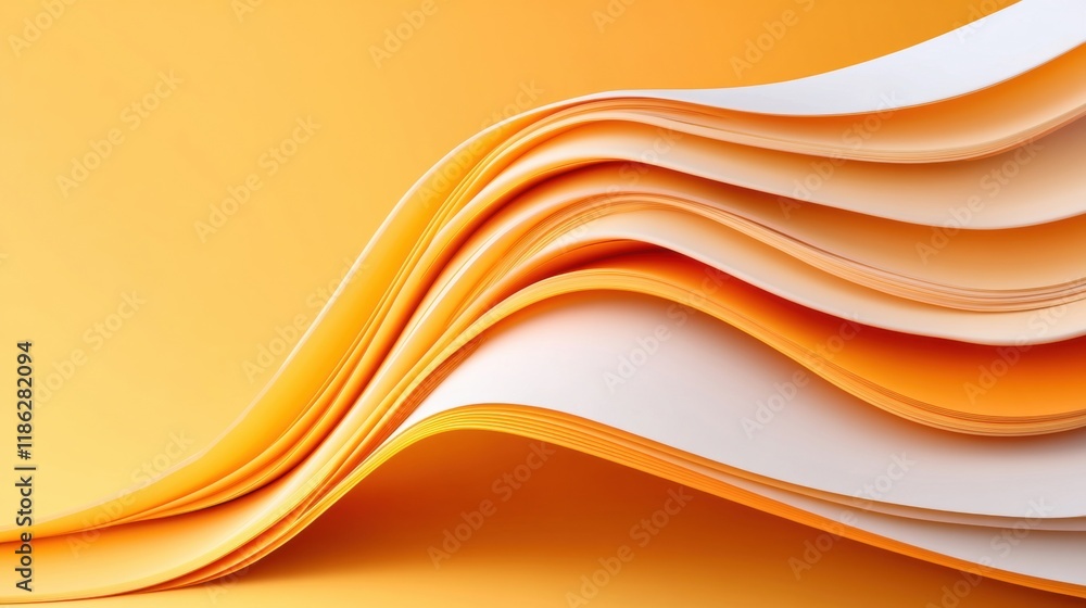 Poster vibrant textured layers of orange and white flow seamlessly, creating depth and visual interest suit