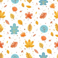 Seamless Pattern, Autumn Leaves Background, Fall Foliage Design, Watercolor Illustration