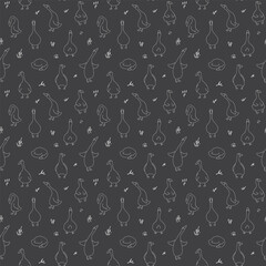 Goose Seamless Pattern. Cute Cartoon geese, Vector Illustration Background.
