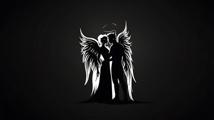 Silhouette of couple devil man and angel woman, concept of love of opposites. Love concept icons. Logo vector illustration