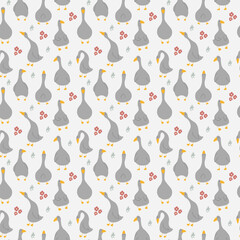 Goose Seamless Pattern. Cute Cartoon geese, Vector Illustration Background.