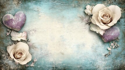 Romantic Roses Hearts Floral Vintage Background Design