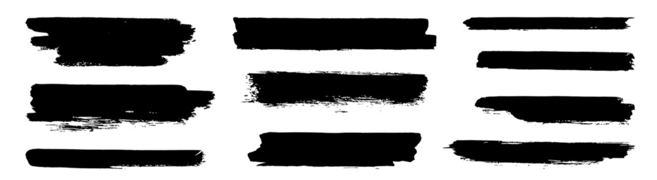 Brush line set. Vector calligraphy paint strokes. Vintage Chinese brushstrokes collection. Straight long hand drawn stripes background. Abstract black ink grungy lines, borders, emphasis underlines
