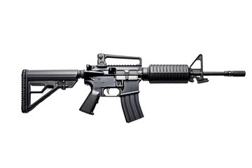 M4A1 rifle isolated on a transparent background, showcasing a modern tactical firearm perfect for military, law enforcement, or combat-related projects. Ideal for designs, presentations, and creative.