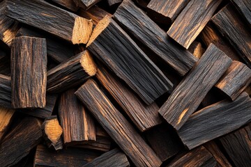 Wood chips for smocking texture background. Natural apricot wood smoking