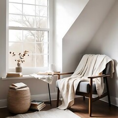 Cozy Reading Nook Near Window With Books and Throw