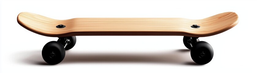 Stylish skateboard featuring a polished wooden deck and matte black wheels simple and elegant design perfect for urban and modern themes