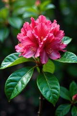 Majestic rhododendron with large, showy leaves and strong stems, vegetation, natural