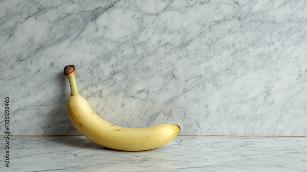 Aufkleber a single ripe banana resting on a smooth marble surface highlighting the natural texture and color c