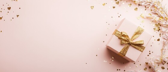 A charming white gift box adorned with a luxurious gold bow, perfect for expressing love and affection this Valentine's Day.