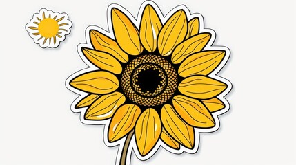 Fototapeta premium Bright Yellow Sunflower With Black Center And Small Daisy Accent