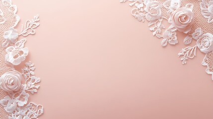 Delicate white lace floral design on pink background