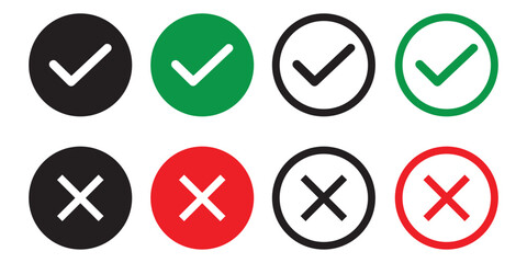 Set of Check and Cross Icons in Various Colors vector 