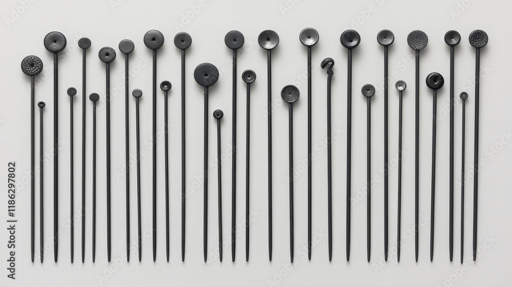 Poster aesthetic arrangement of various black sculptural objects on a light surface showcasing unique shape