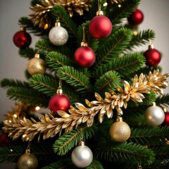 Ornate Christmas tree with glittering ornaments and garlands, Christmas tree, winter, season