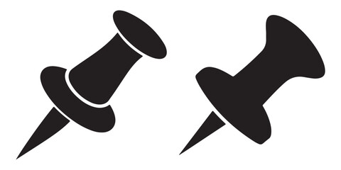 Black Pushpins silhouette icon set vector on a White Background