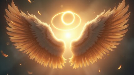 Glowing Golden Angel Wings with Halo