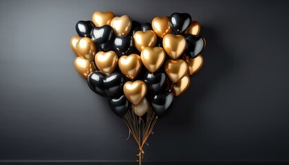 Stunning 3D Black and Gold Balloon Heart Arrangement
