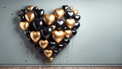 Sophisticated Black and Gold Balloon Heart with Copy-Space