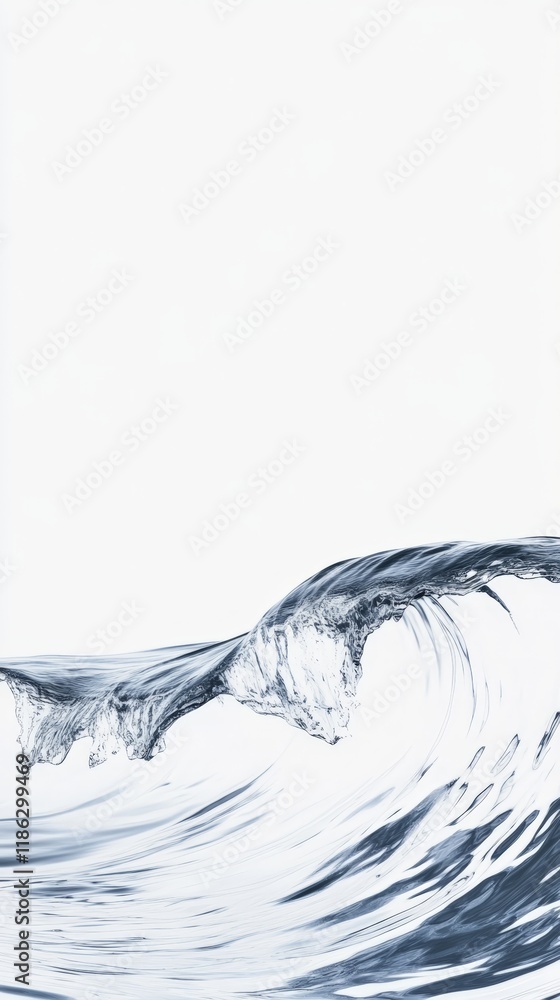 Poster studio shot of a transparent breaking wave creating a beautiful dynamic shape with its thin crest, r
