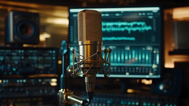 Studio Microphone Recording Audio In Professional Setting