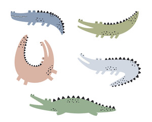 Obraz premium Hand drawn cute crocodiles set. Colorful crocodiles in different poses.