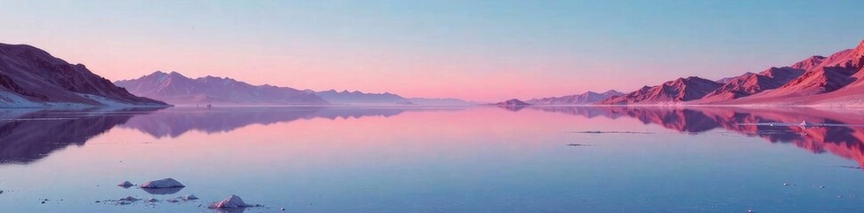 Fototapeta premium Reflections in still water of salt flat landscape, reflections, salt flats, mirror effect