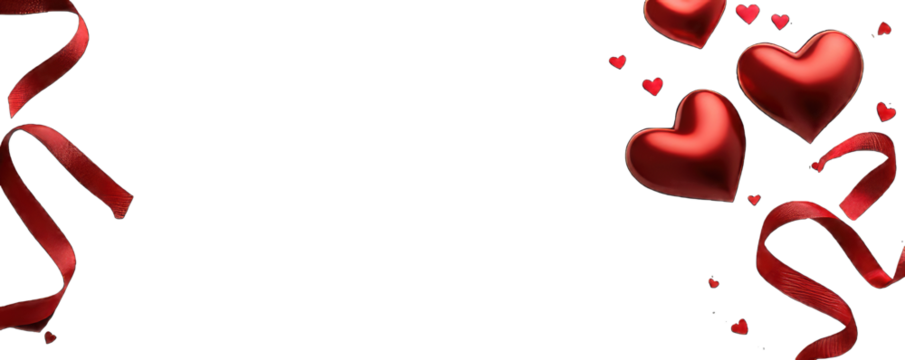 Elegant Valentine's Design with Red Hearts and Ribbon on Background