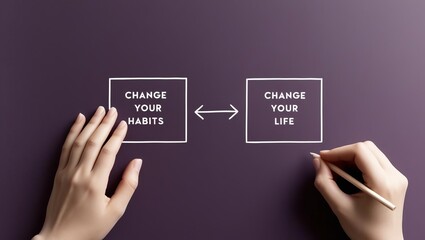 A hand is seen writing on a surface, illustrating the connection between changing habits and transforming life.