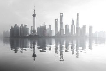 Fototapeta premium A simple vector illustration of the city skyline is represented by simple smooth lines, with clean lines and a minimalistic style, perfect for lifestyle or technology